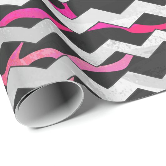 Papier Cadeau Giraffe rose chaude et noire (Coin rond)