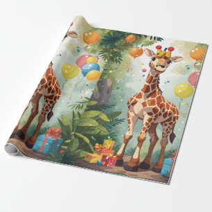 Papier Cadeau Giraffe souriante dans la jungle   Papier d'enroba