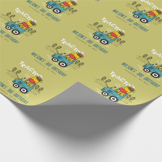 Papier Cadeau Giraffe Verte Lumineuse Dans Ferme Tracteur Garçon (Coin)