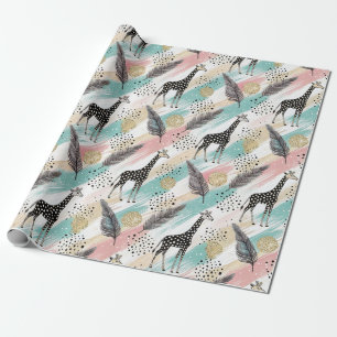 Papier Cadeau Giraffe Whimsical Polka Dot Motif - Pastel