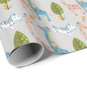 Papier Cadeau Giraffe Zebra Et Motif De Singe (Coin rond)