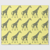 Papier Cadeau Giraffes sur Jaune (Plat)