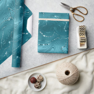 Papier Cadeau Girl Aqua Blue Glitzy Marble Anniversaire