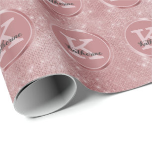 Papier Cadeau Girl Dusty Rose Gold Cute Sparkle Monogramme Nom