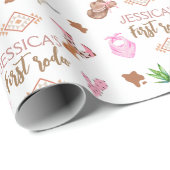 Papier Cadeau Girl My First Rodeo Cowboy 1er anniversaire (Coin rond)