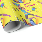 Papier Cadeau Girl Superhero 💥 photo d'anniversaire (Coin rond)