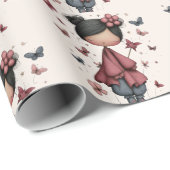 Papier Cadeau Girl with Magic Wand and Butterflies Pattern (Coin rond)