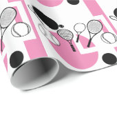 Papier Cadeau Girly noir blanc rose de tennis (Coin rond)