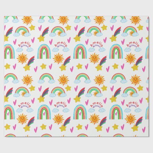 Papier Cadeau Girly Rainbow Sun Star Name Pattern for Kids (Plat)