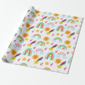 Papier Cadeau Girly Rainbow Sun Star Name Pattern for Kids (Déroulé)