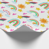 Papier Cadeau Girly Rainbow Sun Star Name Pattern for Kids (Coin)
