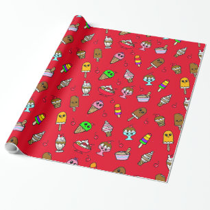 Papier Cadeau Glace Fantaisiste et Cerises Anniversaire