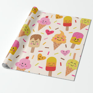 Papier Cadeau Glace souriante Kawaii Anniversaire Enfants 