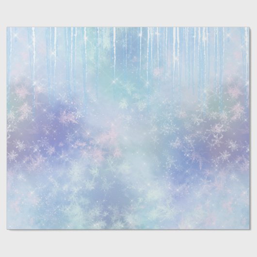 Papier Cadeau Glaçons Flocons de neige Cristaux Bleu Violet Anni (Plat)