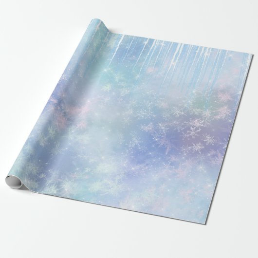 Papier Cadeau Glaçons Flocons de neige Cristaux Bleu Violet Anni (Déroulé)