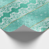 Papier Cadeau Glam Aqua Mint Green Golden Foil White Lace (Coin)