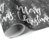 Papier Cadeau Glam Black Floral Glitter Joyeux Noël Script (Coin rond)