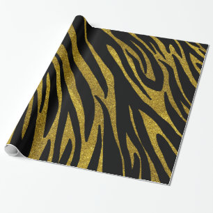 Papier Cadeau Glam Black Zebra Stripes & Faux Gold Parties scint