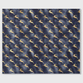 Papier Cadeau Glam Christmas Deer Motif Marine Blue Gold Foil (Plat)
