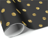 Papier Cadeau Glam en or chic et Pois noirs (Coin rond)