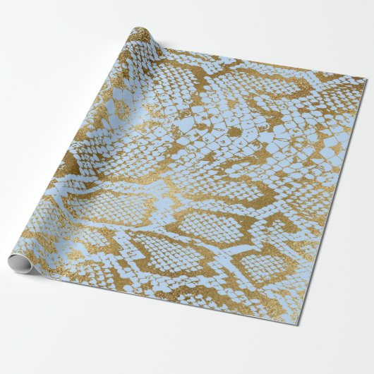Papier Cadeau Glam Golden Blue Python Snake Skin Vip (Déroulé)
