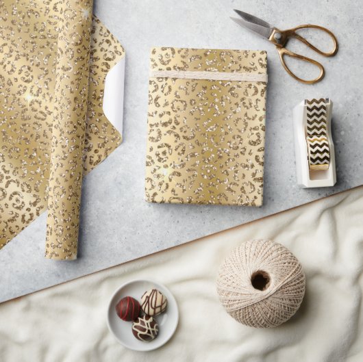 Papier Cadeau Glam Jaune Parties scintillant d'or Leopard (Artisanat)