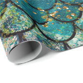Papier Cadeau Glam Mermaid Balances de poisson Turquoise violet  (Coin rond)