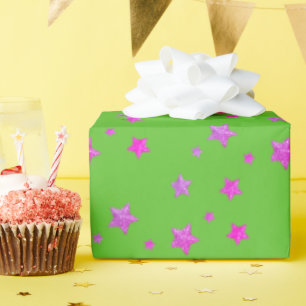 Papier Cadeau Glam mignonne Girly Green Rose Glittery Stars Moti