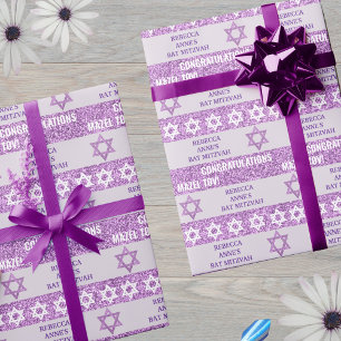 Papier Cadeau Glam Purple Personnalisé Juif Bat mitzvah fille