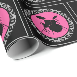 Papier Cadeau Glam Rock Drummer Leopard Drum Kit cadeau musicien