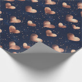 Papier Cadeau Glam Rose Gold & Marine Main Drawn Hearts Parties  (Coin)