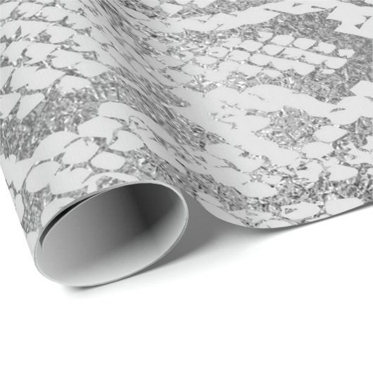 Papier Cadeau Glam Silver Grey Monochrom Python Vip Peau (Coin rond)