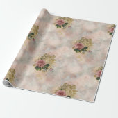 Papier Cadeau Glam Steampunk | Rose rose et or Rustique Floral (Déroulé)