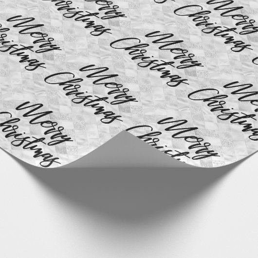 Papier Cadeau Glam White Miror Tile Joyeux Script de Noël (Coin)
