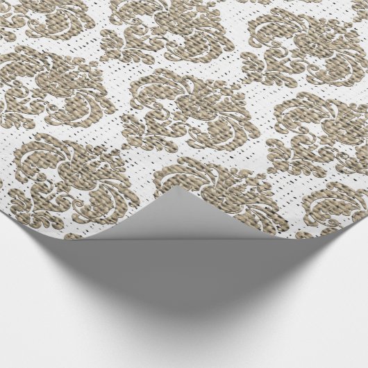 Papier Cadeau Glamor Rustique Burlap Royal Damask Chic Moderne (Coin)