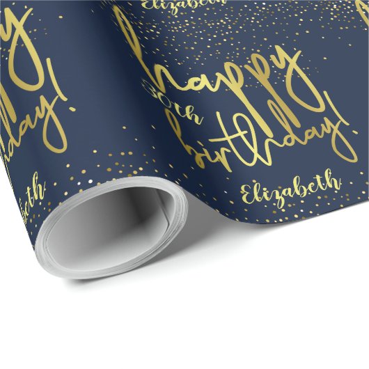 Papier Cadeau Glamour N'Importe Quel Âge Anniversaire Marine Or (Coin rond)