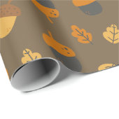 Papier Cadeau Glands de chêne rustiques & feuilles de chêne (Coin rond)