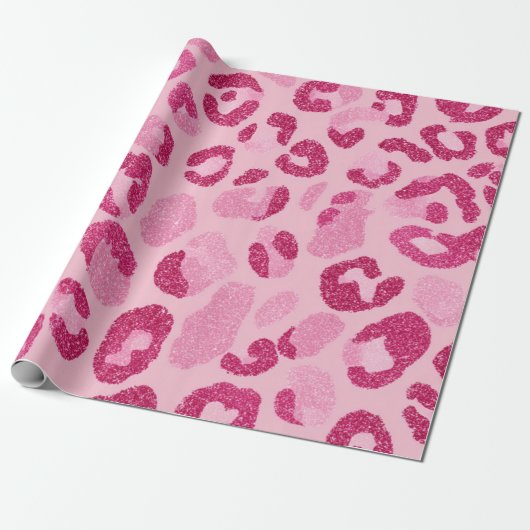 Papier Cadeau Glitter Pink Leopard Pattern (Déroulé)