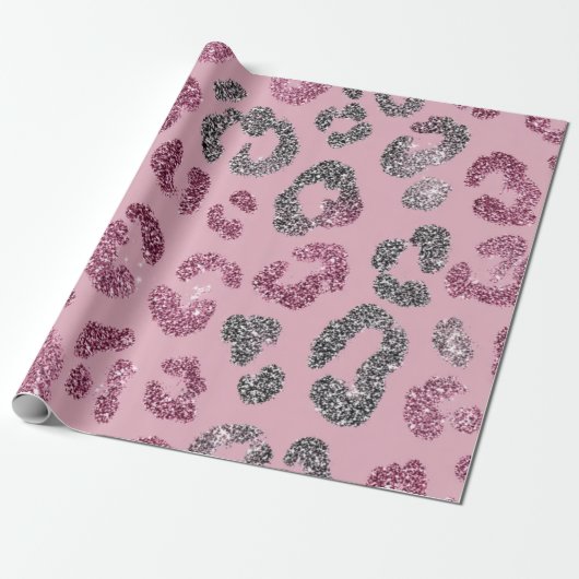 Papier Cadeau Glitter Pink Leopard Pattern (Déroulé)