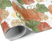 Papier Cadeau Glitterie orange et blanche Citrouilles et vignes (Coin rond)