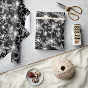 Papier Cadeau Glittery argent fêter motif de flocon de neige