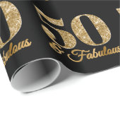 Papier Cadeau Glittery Gold 50 & Fabuleux sur Black (Coin rond)