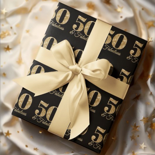 Papier Cadeau Glittery Gold 50 & Fabuleux sur Black