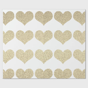 Papier Cadeau Glittery Gold Heart Motifs Golden White Holiday
