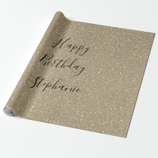 Papier Cadeau Glittery Golden Black Joyeux Anniversaire Nom pers (Déroulé)