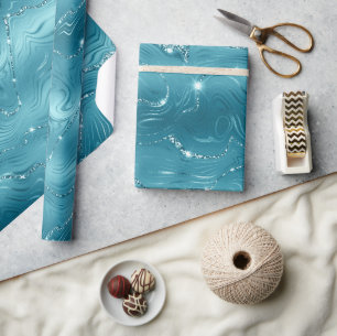 Papier Cadeau Glitzy Aqua Blue Turquoise Parties scintillant Ann