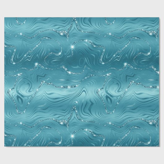Papier Cadeau Glitzy Aqua Blue Turquoise Parties scintillant Ann (Plat)