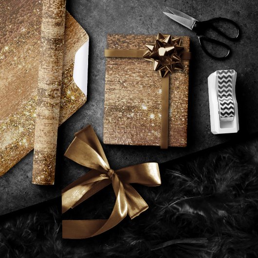 Papier Cadeau Glitzy Foil | Golden Bronze Faux Faux Sparkle