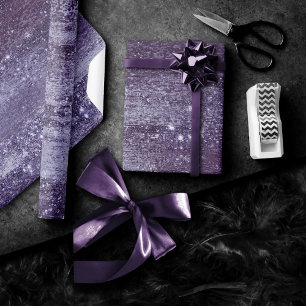 Papier Cadeau Glitzy Foil Indigo Midnight Purple Faux Sparkle