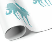 Papier Cadeau Glitzy White Aqua Sparkle Unicorn (Coin rond)